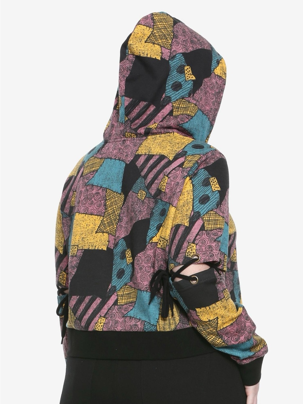 🎃 Simply Meant to Be! Hot Topic NBC Sally Patchwork Crop Hoodie 🧵 - Picture 2 of 4